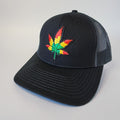 Black and Charcoal Mesh Rastafarian Marijuana Leaf Snapback Hat - The Raveground