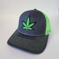 Gray and Lime Mesh Marijuana Leaf Snapback Hat - The Raveground